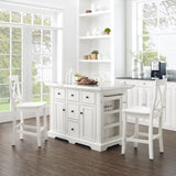 Crosley Furniture Julia Stainless Steel Top Island with Storage, Coffee Bar, and a Set of 2 X-Back Stools, White Crosley Furniture