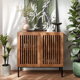 BVIUNTWO Storage Cabinet,31.5" Farmhouse Buffet Cabinet with Metal Base and Adjustable Shelf,Sideboard Coffee Bar Cabinet with 2 Doors for Kitchen,Dining Room,Living Room,Brown BVIUNTWO