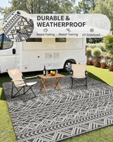 MontVoo Outdoor Rug Carpet Waterproof 5x8 Outdoor Patio Rug Mat Reverisble Plastic Straw Outdoor Rug for RV Camping Picnic Beach Balcony Boho Grey MontVoo