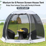 Leedor Screen House Tent for 4-8 Person, Instant Setup Mesh Net Outdoor Gazebo Sun Shade Dome Tent Pop Up Canopy with Carry Bag for Camping, Patio, Backyard, Lawn, Garden, Deck, 10 x 10 FT LEEDOR