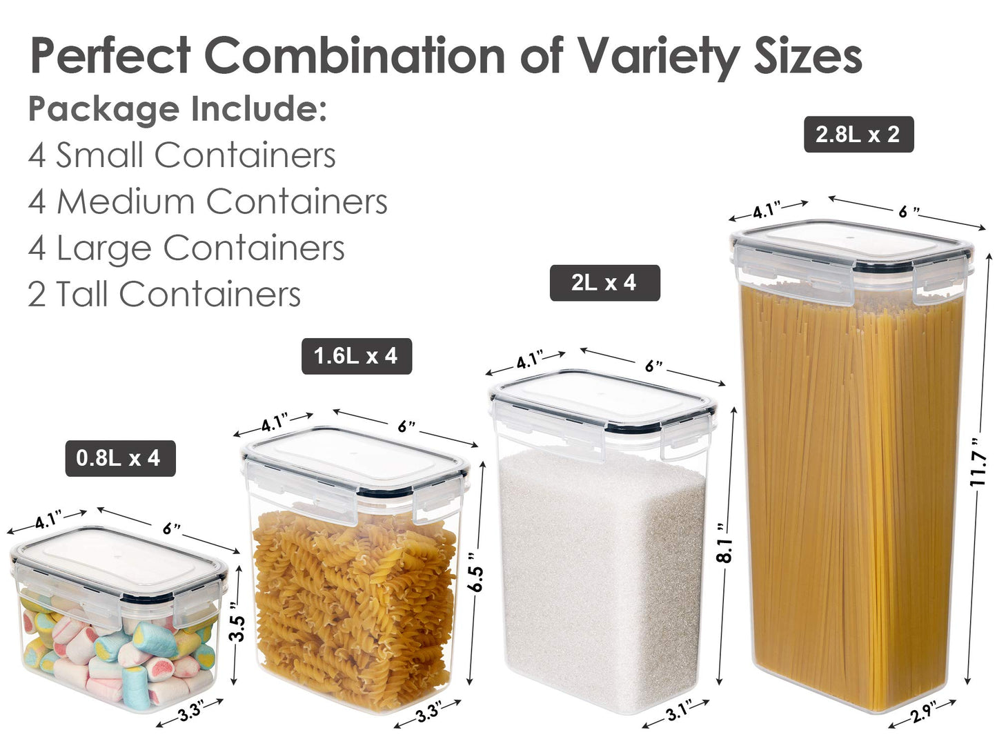 CHEFSTORY Airtight Food Storage Containers Set, 14 PCS Kitchen Storage Containers with Lids for Flour, Sugar and Cereal, Plastic Dry Food Canisters for Pantry Organization and Storage