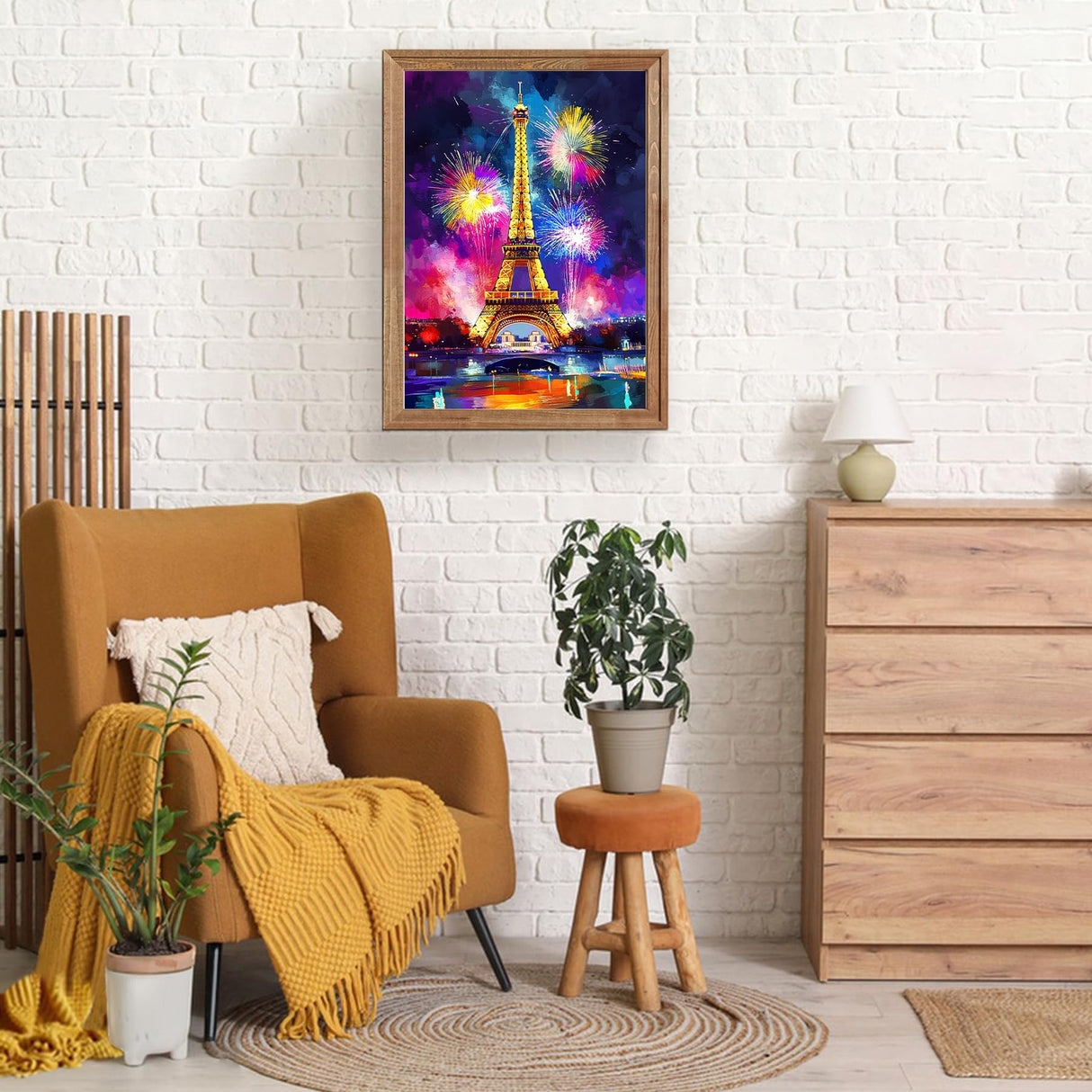 HEIBAGO Eiffel Tower Diamond Art Kits for Adults, 5D Full Drill Round City Painting Gems with Fireworks Diamond Painting, City Diamond Dots Perfect for Home Wall Decor 12x16inch HEIBAGO