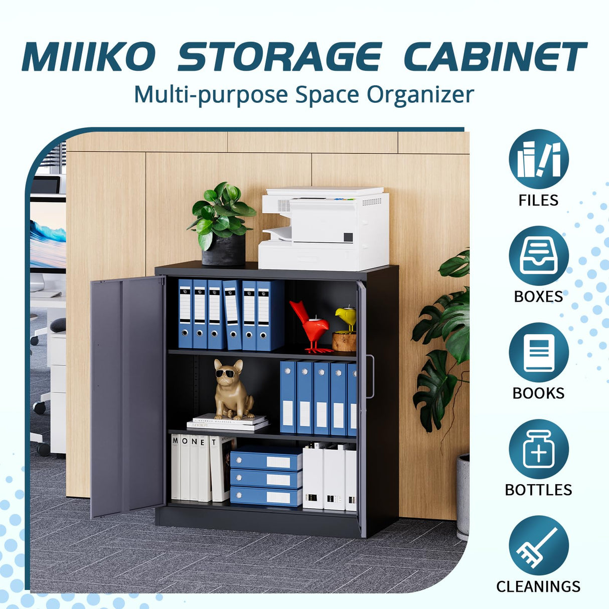 MIIIKO Metal Storage Cabinet, Base Cabinets 2 Door, Steel Storage Cabinets with Locking Doors and Shelves for Garage, Kithen, Home Office and Classroom MIIIKO