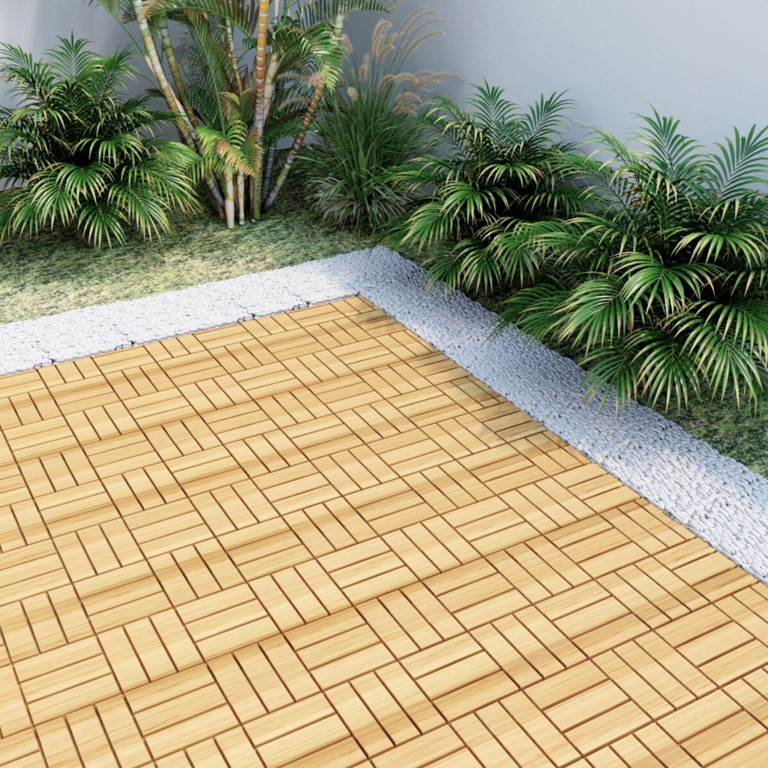 BEEFURNI Acacia Interlocking Deck Tiles (12"x 12" 10 PCS), Wood Deck Tiles Interlocking Outdoor All Weather, Patio Flooring for Indoor Outdoor use, 1-Year Manufacturer Warranty (Natural Wood) - WoodArtSupply