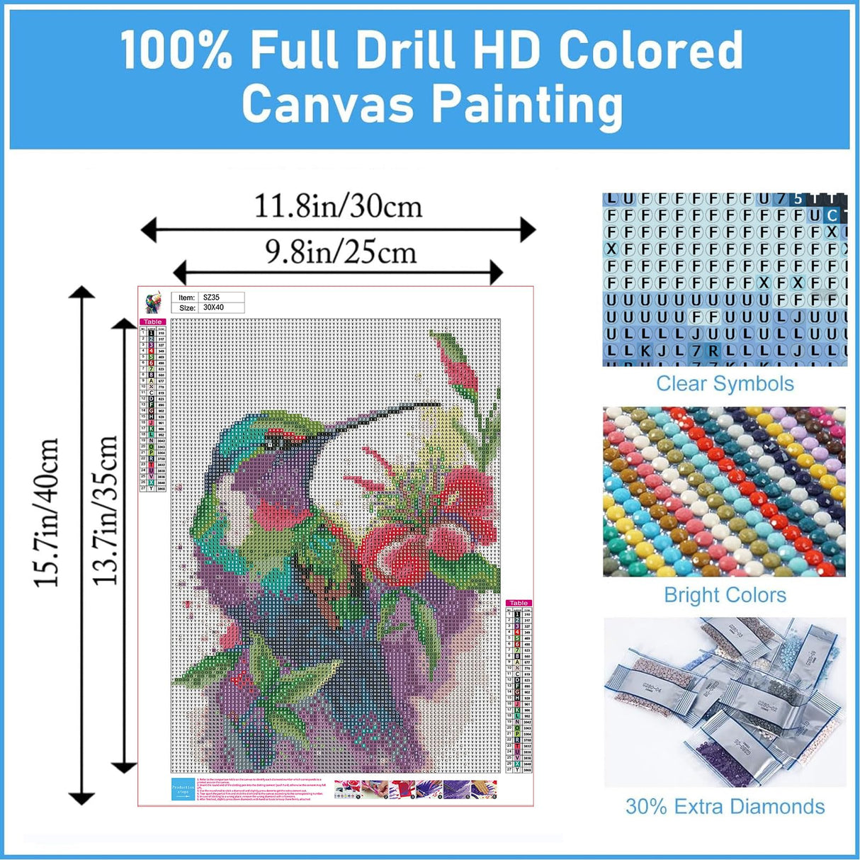 Hummingbird Diamond Painting Kits for Adults-Bird Diamond Art Kits for Adults,5D Diamond Painting,DIY Gem Art Bird Home Wall Decor Perfect for Relaxation 12x16inch Ausanrl