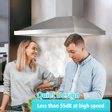 FIREGAS Range Hood 30 inch Wall Mount with Ducted/Ductless Convertible, 450 CFM Stainless Steel Chimney-Style Kitchen Hood, Over Stove Vent Hood with 3 Speed Fan, LED Light, Charcoal Filters FIREGAS