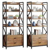 Tribesigns 70.8" Rustic Brown Industrial Bookshelf with Drawers and Open Shelves Tribesigns