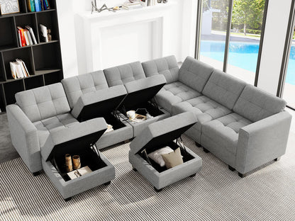 Belffin Modular Sectional Sofa with Storage Ottoman Oversized U Shaped Sofa Set Modular Sofa with Reversible Chaises Modern Fabric Light Grey