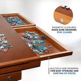 Jumbl 1000-Piece Puzzle Board Rack w/Legs | 23” x 31” Jigsaw Puzzle Table | 4 Removable Magnetic Sorting Drawers | Smooth Plateau Fiberboard Work Surface & Hardwood Construction | for Games & Puzzles Jumbl
