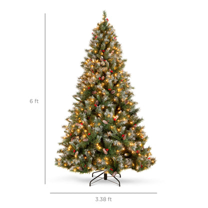 Best Choice Products Christmas Tree Pre-Lit, Pre-Decorated Artificial 6ft Frosted Pine Holiday Decoration w/Frosted Tips, Pine Cones, Berries