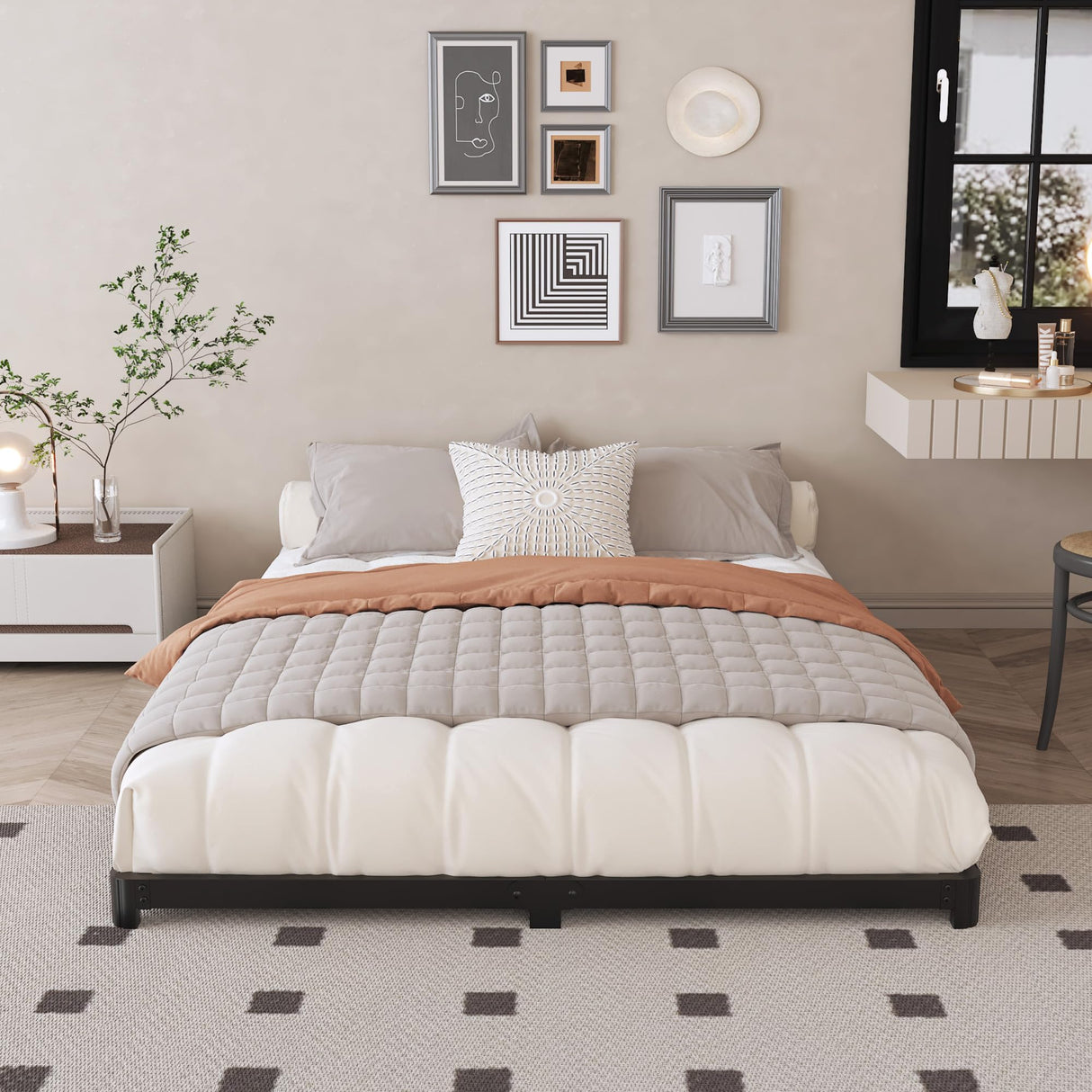 Likelalaso 3 inch Low King Size Bed Frame with Rounded Corner, Heavy Duty Metal, Easy Assembly, Noise Free, Black Likelalaso