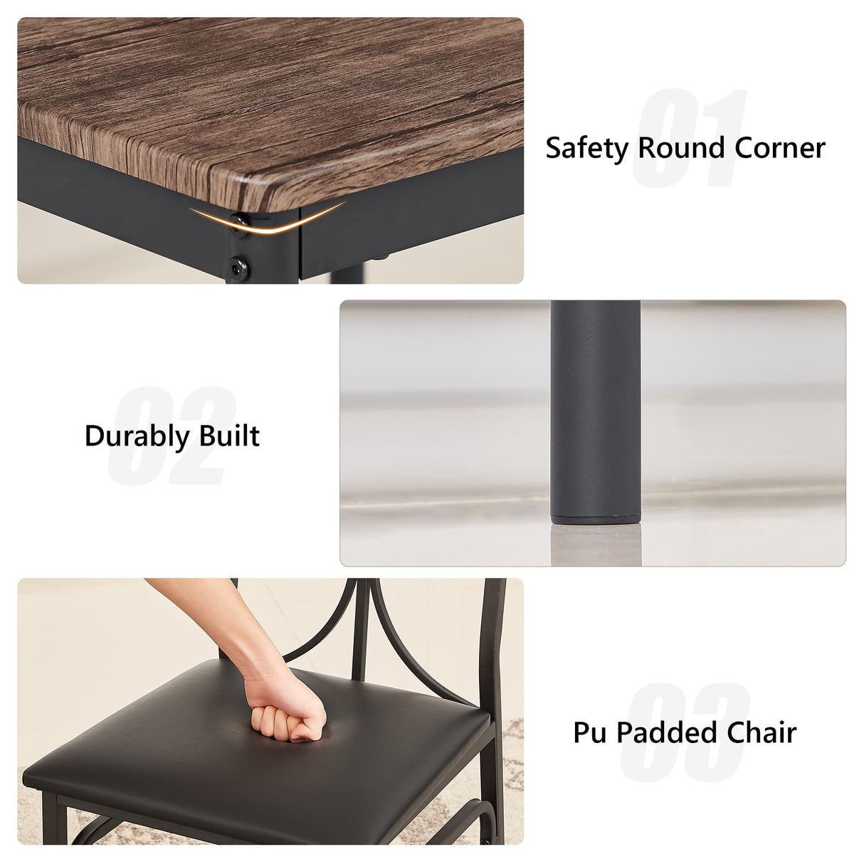 VECELO Kitchen Dining Room Table Set with 4 Chairs for Small Space, Apartment,Metal Steel Frame VECELO