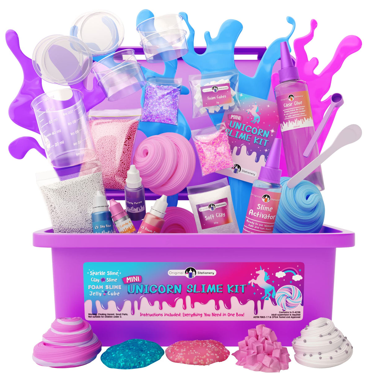 Original Stationery Mini Unicorn Slime Kit for Girls Ages 8-12, Create Unicorn Sparkle, Foam, Clay and Jelly Cube Slime, Fun Crafts for Kids Original Stationery