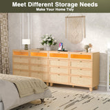 HPWLYO Rattan Dresser for Bedroom with LED Light, 4 Drawer Tall Rattan Dressers with Charging Station, Dressers Chests of Drawers,Bedroom Closet Dresser for Bedroom, Hallway,Entryway HPWLYO