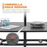 NUU GARDEN 7-Piece Outdoor Patio Dining Set with 6 Padded Textilene C-Spring Chairs and 61 x 37 Inch Table with 1.8 Inch Umbrella Hole for Patio Deck Garden Backyard Indoor Outdoor Use Black Blue NUU GARDEN