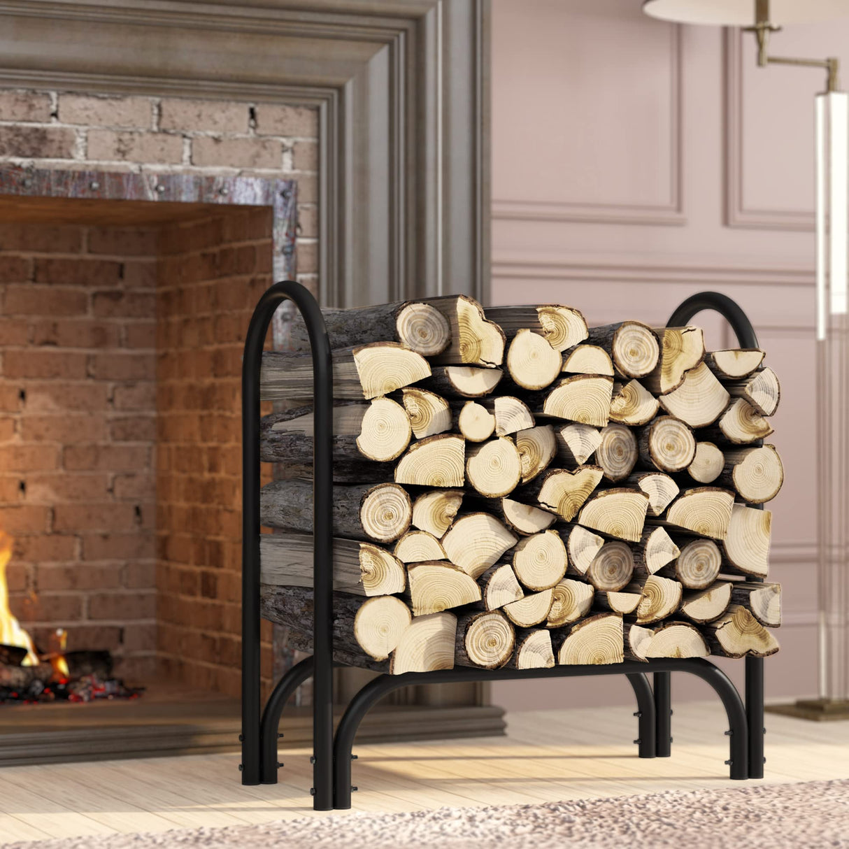 Fire Beauty Firewood Rack Log Holder,Log Storage Holder,Storage Rack,Firewood Stacker for Fireplace Indoor Outdoor(Middle) Fire Beauty