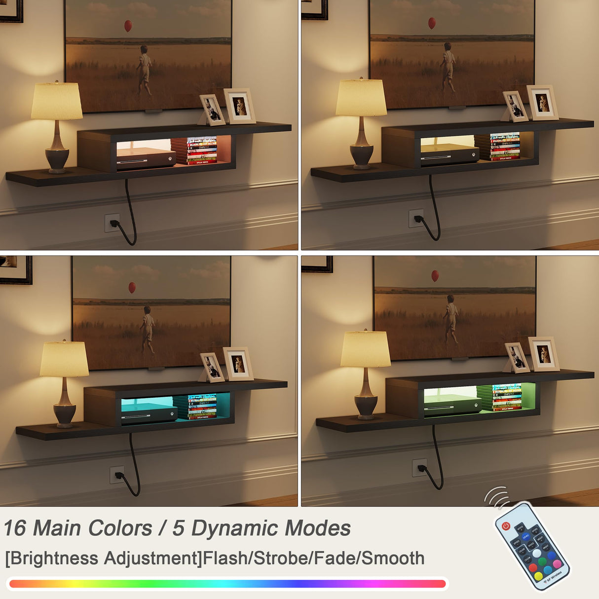 ChooChoo Floating TV Stand Shelf with LED, Wall Mount Entertainment Center, 60'' Media Console Stand for Living Room, Bedroom, Black ChooChoo