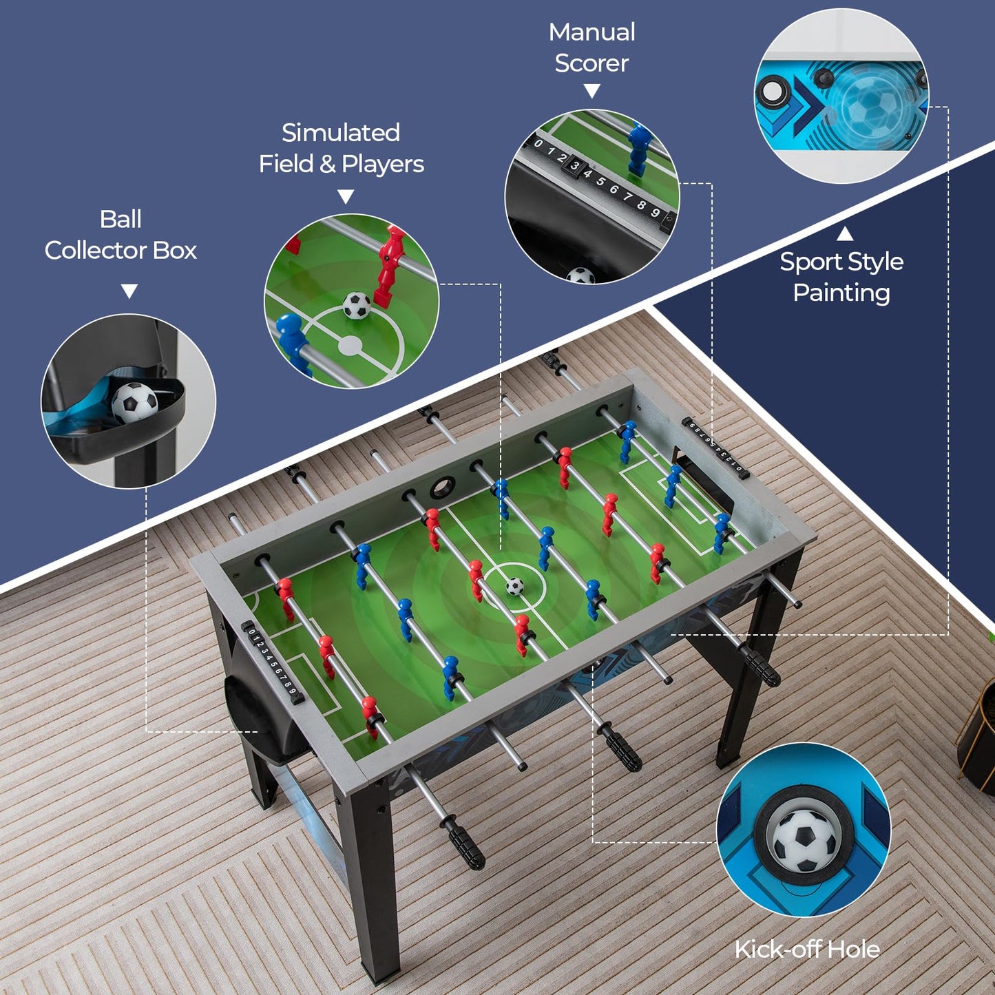 Goplus Foosball Table, Freestanding Soccer Table Game with 2 Footballs, Ergonomic Handle, 18 Realistic Players, Adults Youth Kids Foosball Games for Indoor, Game Room, Office, Party - WoodArtSupply