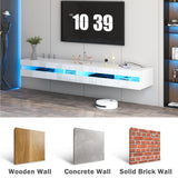 EXQUAL Floating TV Stand - 71'' Floating Entertainment Center with LED Light & Charging Station, Floating TV Shelf with Storage for Living Room, Gaming Room, Media Console for 75 INCH TVs EXQUAL