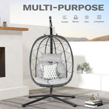 DWVO Egg Hanging Swing Chair with Stand Egg Chair Wicker Egg Chair with Cushions 330lbs for Patio, Bedroom, Garden and Balcony, Gray DWVO