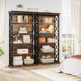 Tribesigns 6-Tier Industrial Bookshelf – 71 Inch Tall Bookcase with X Pattern Accents in Brown and Black Tribesigns