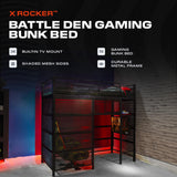 X Rocker Battle Den Twin Size Gaming Bunk Bed, Metal Frame with Grid Mesh Sides, High Sleeper, Fixed Ladder, Black X Rocker