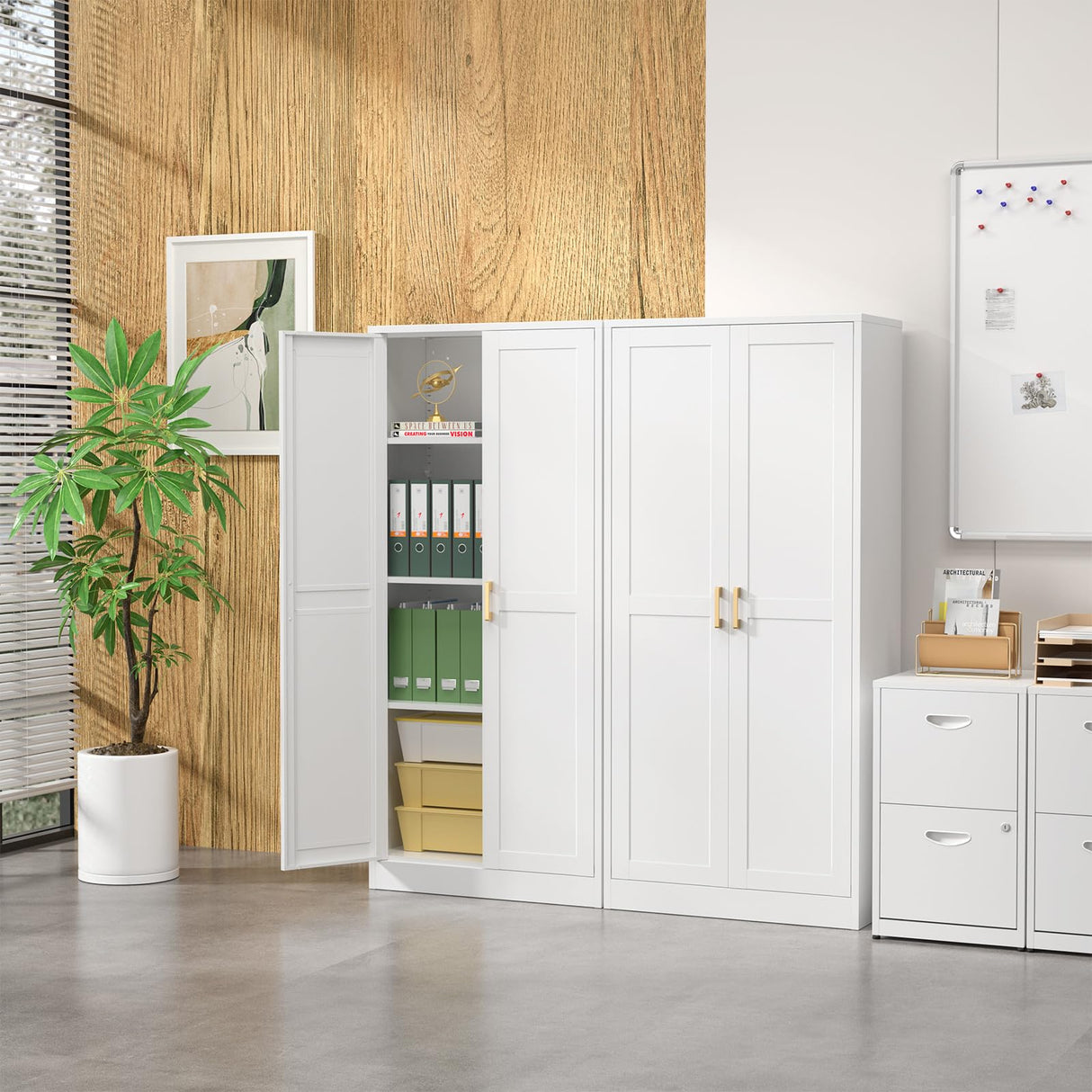 Kitchen Cabinet Storage,60”Metal Pantry Cabinet with Doors and 3 Adjustable Shelves,Food Pantry Cabinets with 2 Gold Handles,White Tall Storage Cabinet for Livingroom,Pantry,Bathroom,Kitchen SteeLoong