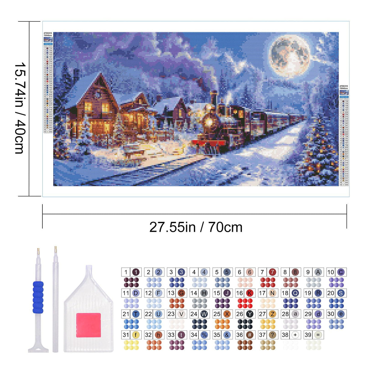 ATDMS Large Christmas Diamond Art Kits for Adults 5D Christmas Train Diamond Painting Kits for Adults DIY Full Drill Winter Snow Diamond Art Painting Gem Art Kits for Home Wall Decor 27.5x15.7 Inch ATDMS