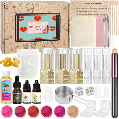 JUYRLE Lipstick Making Kit- 47Pcs DIY Matte Velvet Lipstick Set, Lip Gloss Kit, Make Your Own Lip Stain Kit with Beeswax Long-Lasting Quick-Drying Non-Stick Cup Lip Makeup Gift Kit for Women Beginner
