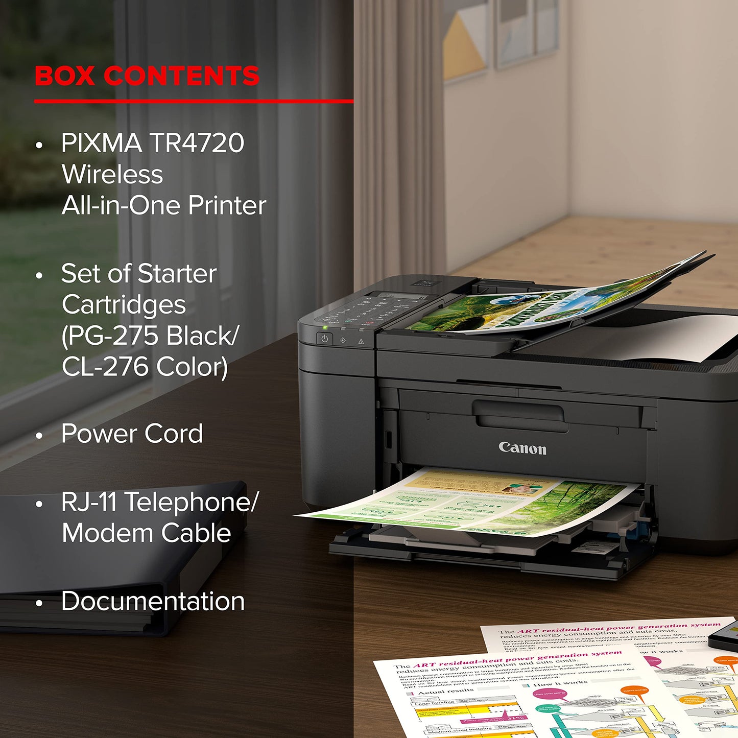 Canon PIXMA TR4720 All-in-One Wireless Printer, Home Use with Auto Document Feeder, Mobile Printing and Built-in Fax, Black