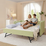 Twin to King Daybed with Trundle, USB Ports Soft Upholstered Daybed with Pop Up Trundle Bed Twin, Modern Extendable Day Bed Frame for Girls Bedroom Living Room Guest Room Small Places Sage Green Deolme