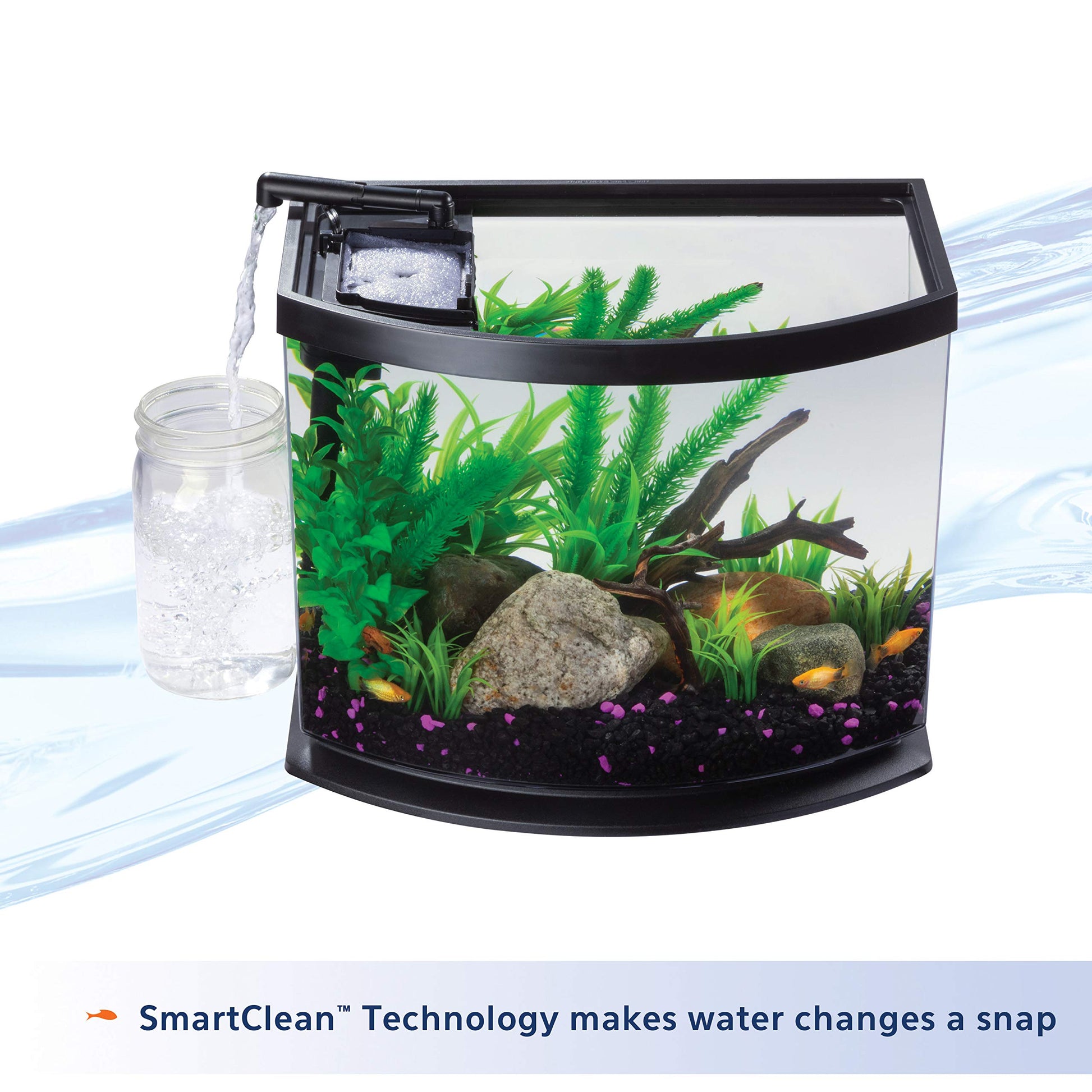 Aqueon LED MiniBow Small Aquarium Fish Tank Kit with SmartClean Technology, Black, 5 Gallon - WoodArtSupply