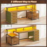 SEDETA Home Office Desk with File Drawer & Power Outlet, 66'' Computer Desk with 5 Drawer, Storage Shelves, Printer Cabinet and Monitor Shelf, Gaming Desk with Led Lights, Rustic Brown SEDETA