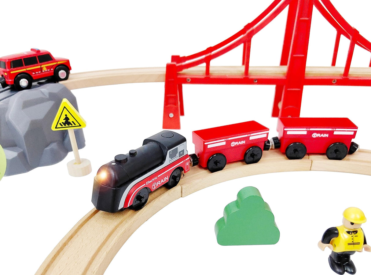 Battery Operated Train for Wooden Track, Motorized Train for Toddlers 3+ Years Old, 3Pcs Train Toy Set Electric Train Compatible with Thomas, Brio, Chuggington, Melissa and Doug Z MAYABBO