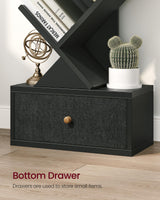 Yzosvki 9 Tier Tree Book Shelf with Drawer, Floor Standing Bookshelf Storage Organizer Bookshelves for Books/CDs, 9 Shelf Narrow Bookcase for Sturdy Room, Bedroom, Living Room, Black Yzosvki