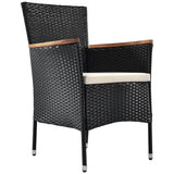 Quarte 7 Piece Outdoor Patio Dining Set, PE Rattan Wicker Dining Table and Chairs Set with Acacia Wood Tabletop and Stackable Armrest Chairs/Water-Proof Cushions Quarte