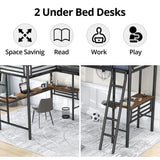 INCLAKE L-Shaped Twin Loft Bed with Dual Desks, Heavy-Duty Metal Frame, Safety Guard Rails, Black INCLAKE