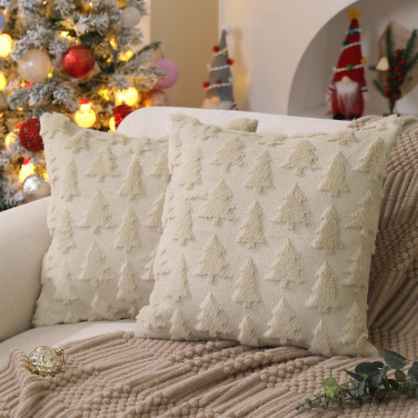 DFXSZ Christmas Tree Pillow Covers 18x18 inch Set of 2 Christmas Decoration Beige Soft Plush Faux Fur Jacquard Throw Pillows for Bedroom Sofa Holiday Festivals Winter Home Decor PTK006C18 DFXSZ