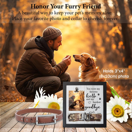 X-partner Pet Memorial Frame with Collar Holder – Dog and Cat Loss Remembrance Gift – You were My Favorite Hello and Hardest Goodbye – Sympathy Keepsake Frame for Pet Lovers X-partner