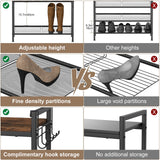 Refrze Shoe Rack for Front Door Entrance, 4 Tier Height-Adjustable Metal Shoe Rack, Sturdy Wooden Top and Tiltable Steel Frame Heavy Duty Shoe Organizer for Bathroom,Bedroom,Kitchen，Include Hook Refrze