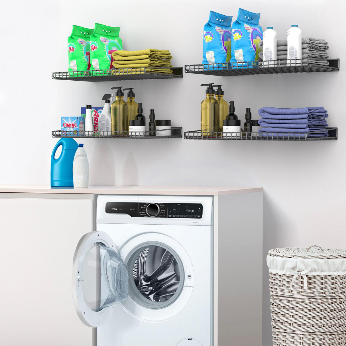 Ultrawall Wall Mounted Storage Shelf for Garage, 4 Pack Metal Shelf Rack, Heavy-Duty Wall Organizer Shelves Suitable for Shop, Shed, Garage 23.5inch x 12inch(Black) Ultrawall