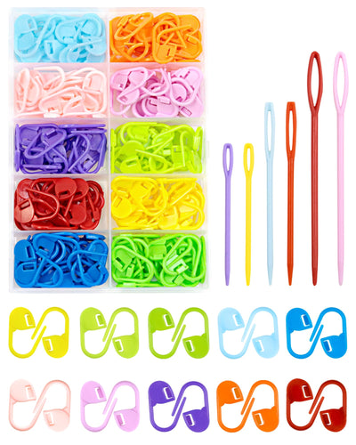 FIVEIZERO 200 Pcs Stitch Markers 10 Color Knitting Markers Crochet Hook and Needle Clip, Sewing Needles with Plastic Eyelets, Colorful Crochet and Needle Markers for DIY and Craft Sewing