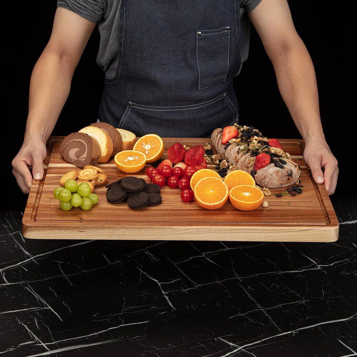 24 x 18 Inch Large Acacia Wood Cutting Board, Reversible Wooden Butcher Block Cutting Board with Juice Groove, Carving Board for Meat, Turkey, Fashionwu