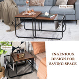 Giantex Nesting Coffee Table Set of 2, Stackable Side Table w/Side Pocket, Accent Nightstand, Industrial End Table w/Steel Frame for Living Room Bedroom Office, Easy Assembly, Rustic Brown Giantex