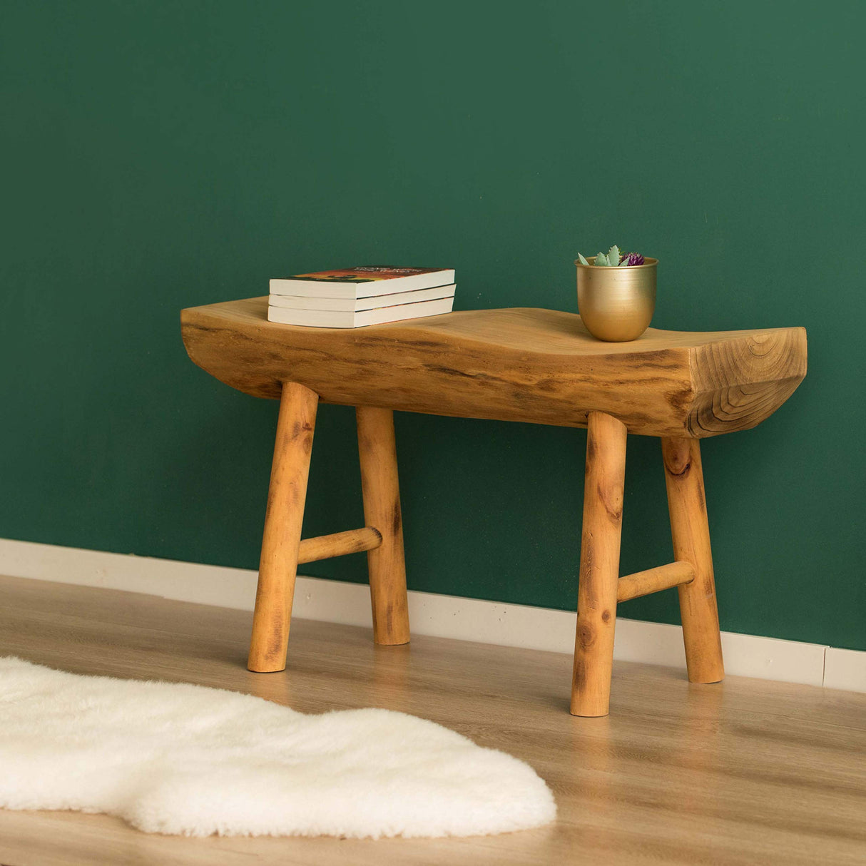 Vintiquewise Rustic Carved Wood Natural Edge Entryway Log Accent Bench Vintiquewise