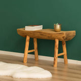 Vintiquewise Rustic Carved Wood Natural Edge Entryway Log Accent Bench Vintiquewise