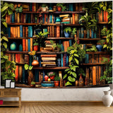Accnicc Botanical Bookshelf Tapestry Lush Green Plant Book Shelf Tapestries Wall Hanging Art Vintage Retro Potted Plants Academics Library Book Tapestry for Bedroom Living Room Dorm 80 x 60 inch Accnicc
