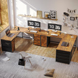 SEDETA L Shaped Desk, 63" Computer Desk with 5 Drawer & Power Outlet, Long Home Office Desk or Corner Desk, L Shaped Corner Desk with Monitor Shelf, Storage Cabinet, Rustic Brown SEDETA