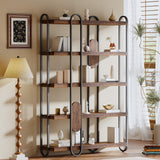FUSUNBAO 5-Tier Wooden and Metal Frame Bookshelf,Vintage Industrial Modern Style Tall Bookcase，74 "H x 12 "W x 47" L,Rustic Large Wooden Shelf，Display Shelf for Home Office FUSUNBAO
