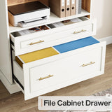 Tribesigns 5-Shelf Bookcase with File Cabinet Drawer, 72" Tall Bookshelf, Modern Free-Standing Wood Bookcase, Large Open Display Storage Book Shelf for Living Room (1, White) Tribesigns